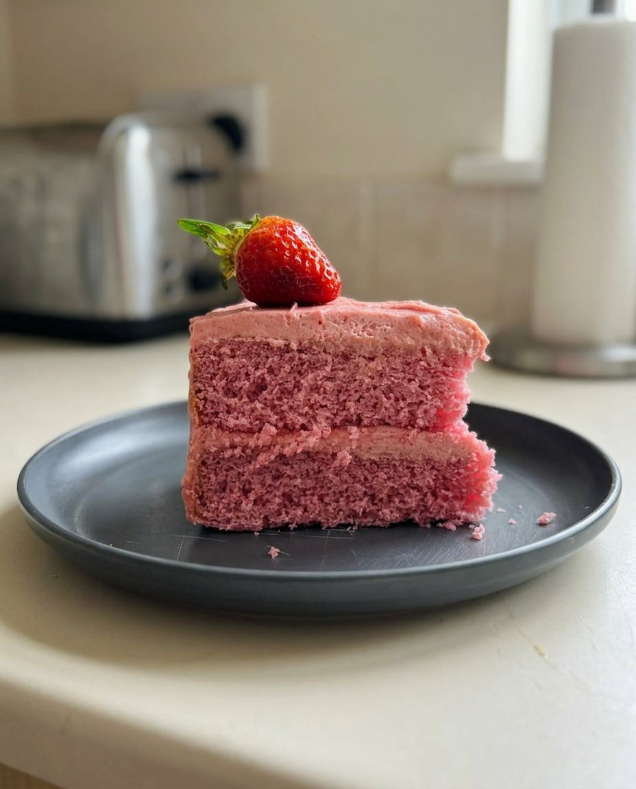 Strawberry Prosecco Cake 12 Fresh strawberries, butter, eggs, and a bottle of prosecco on a rustic wooden kitchen counter.