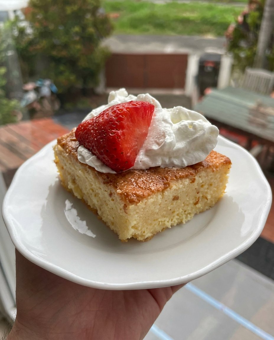 Raw ingredients for a sponge cake including eggs, flour, and cinnamon on a rustic wooden counter.