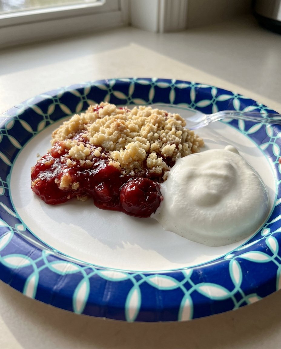 Layers of crushed pineapple and red cherry pie filling in a baking dish
