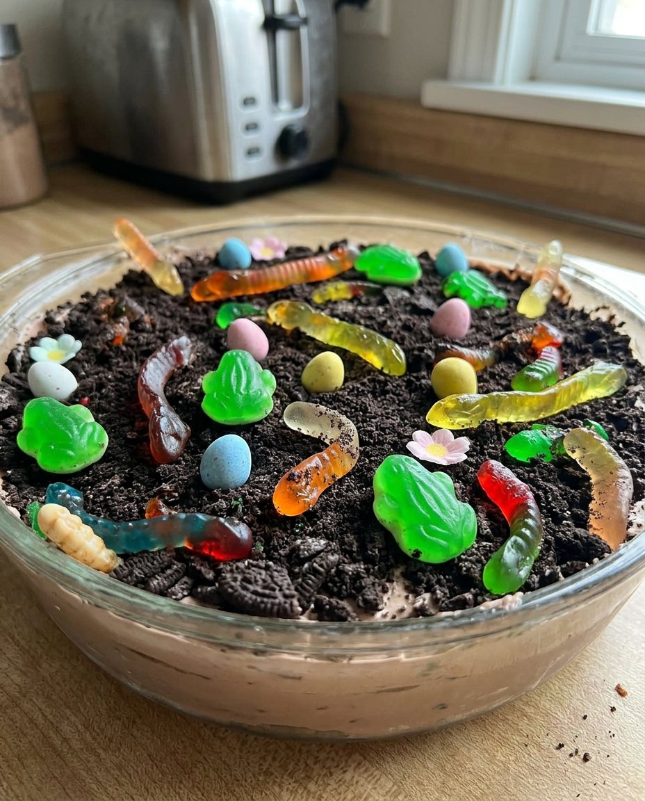 Easter Dirt Cake 13 Close up of smooth cream cheese and butter mixture for cake filling