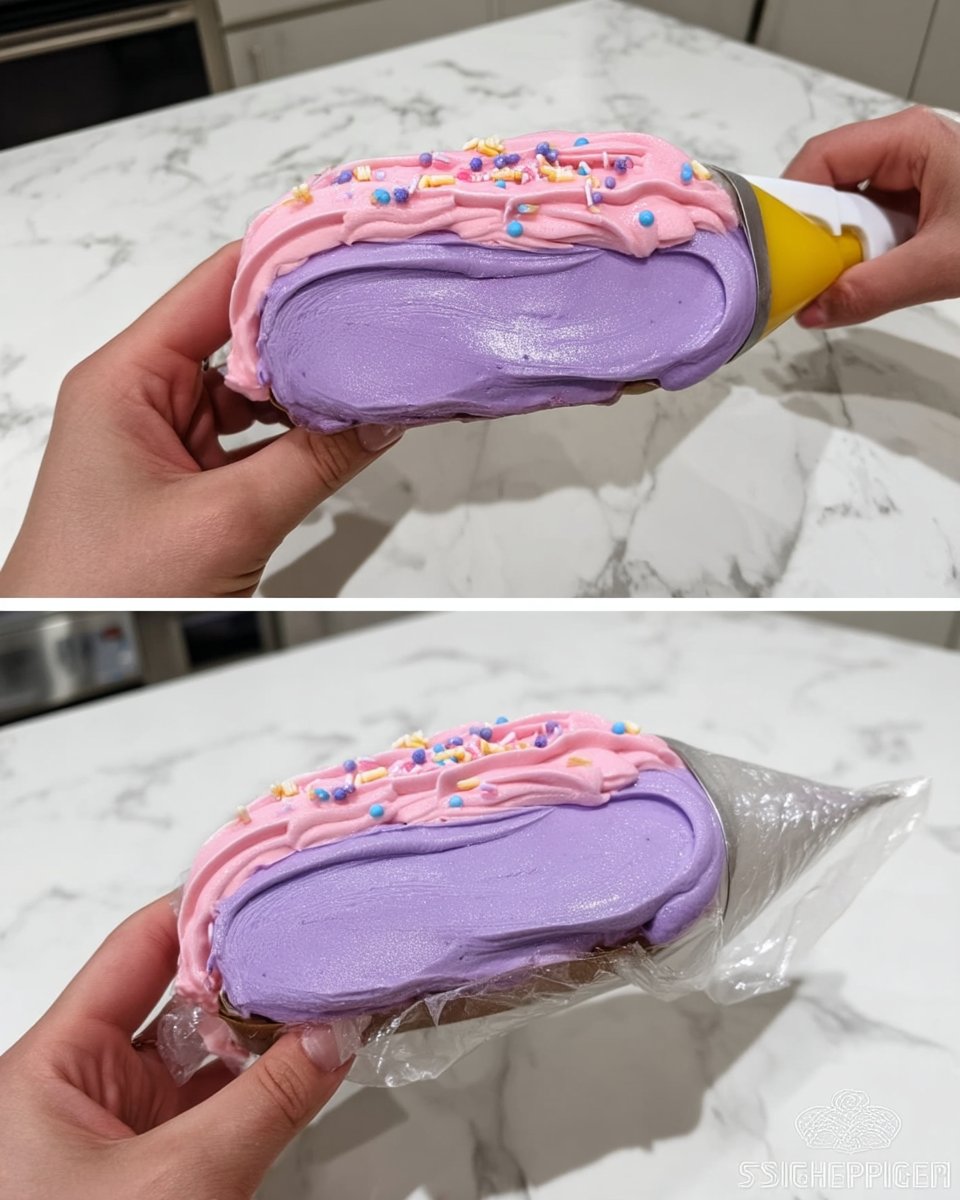 Close up of piping colorful buttercream flowers using a Russian tip