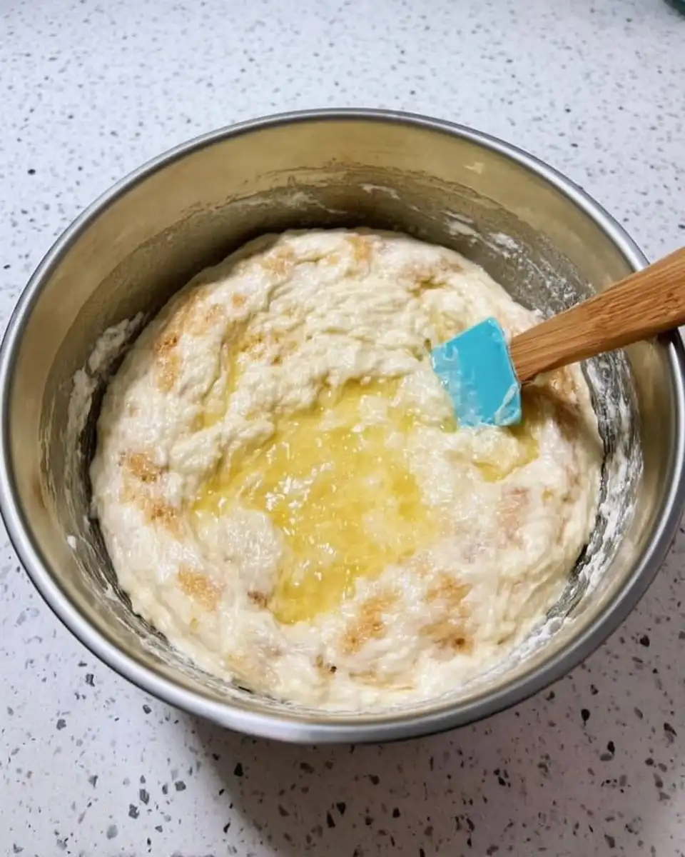 High quality ingredients including yellow cake mix, fresh milk, softened butter, and dark brown sugar on a marble countertop.