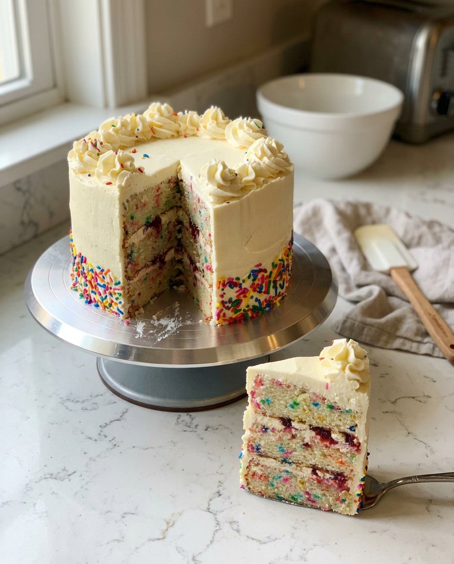 A bowl of fine cake flour next to a jar of high quality rainbow sprinkles
