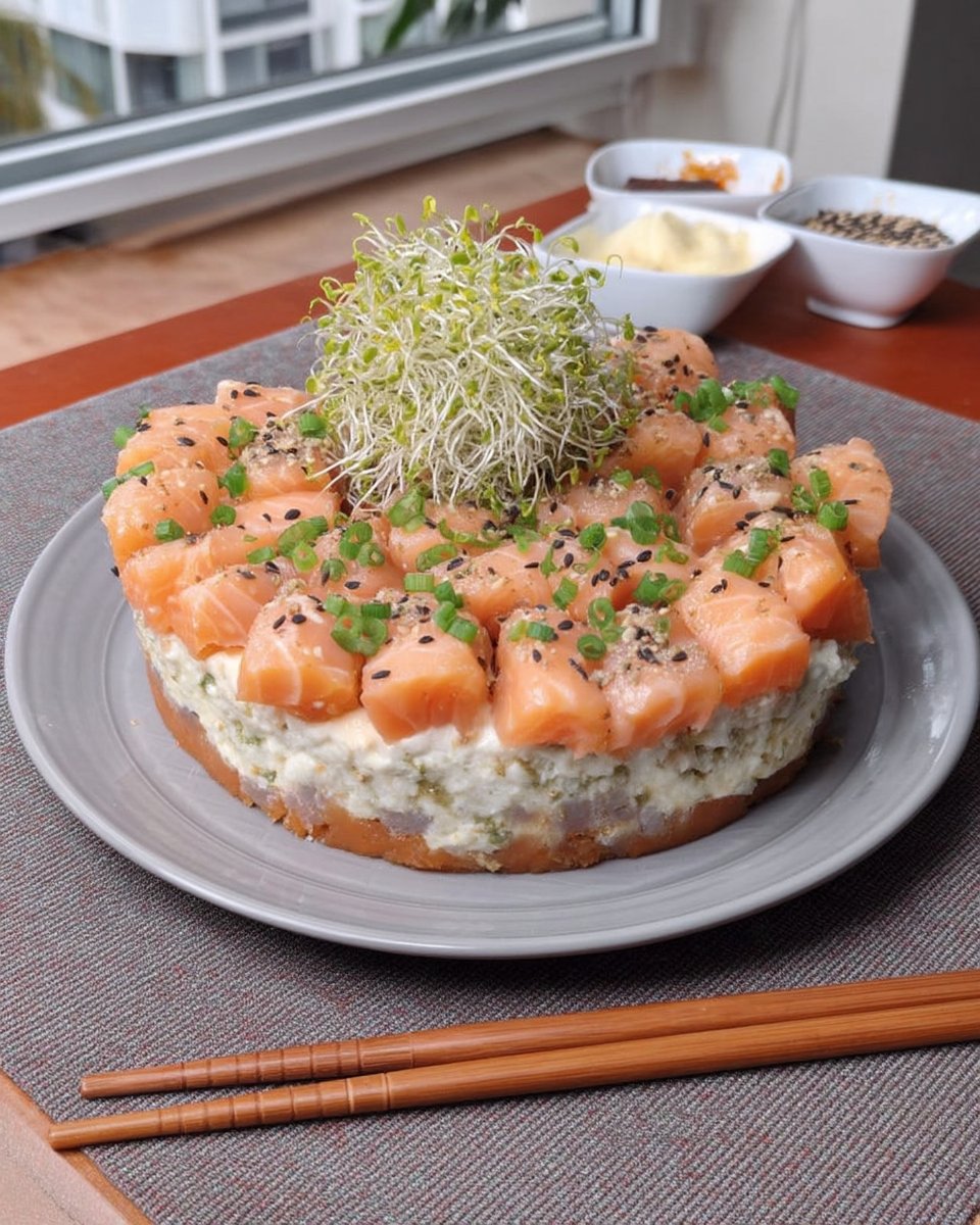 Sushi Cake 13 Hands pressing vinegared rice into a round cake mold