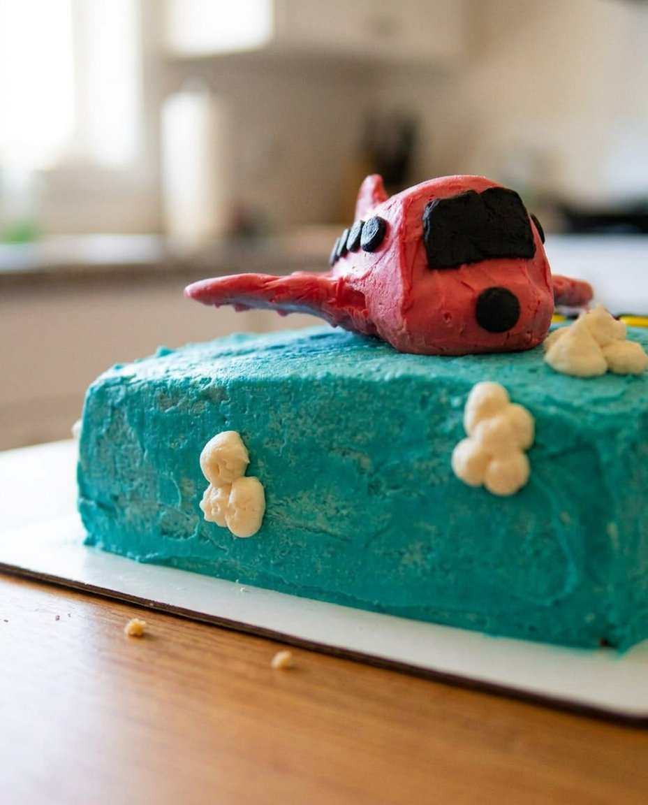 Checking the doneness of a rectangle cake with a toothpick