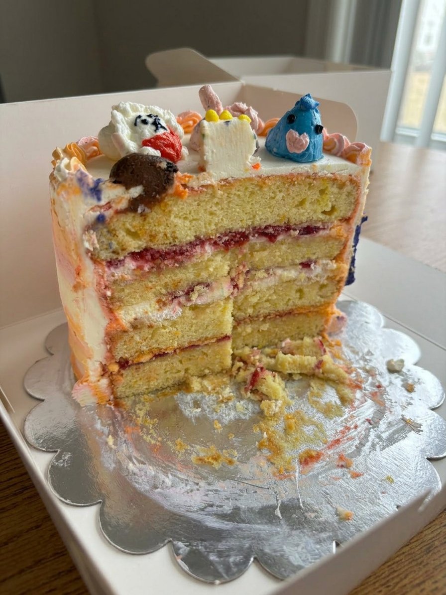 BTS Cake 13 Applying a crumb coat to a three layer bts cake