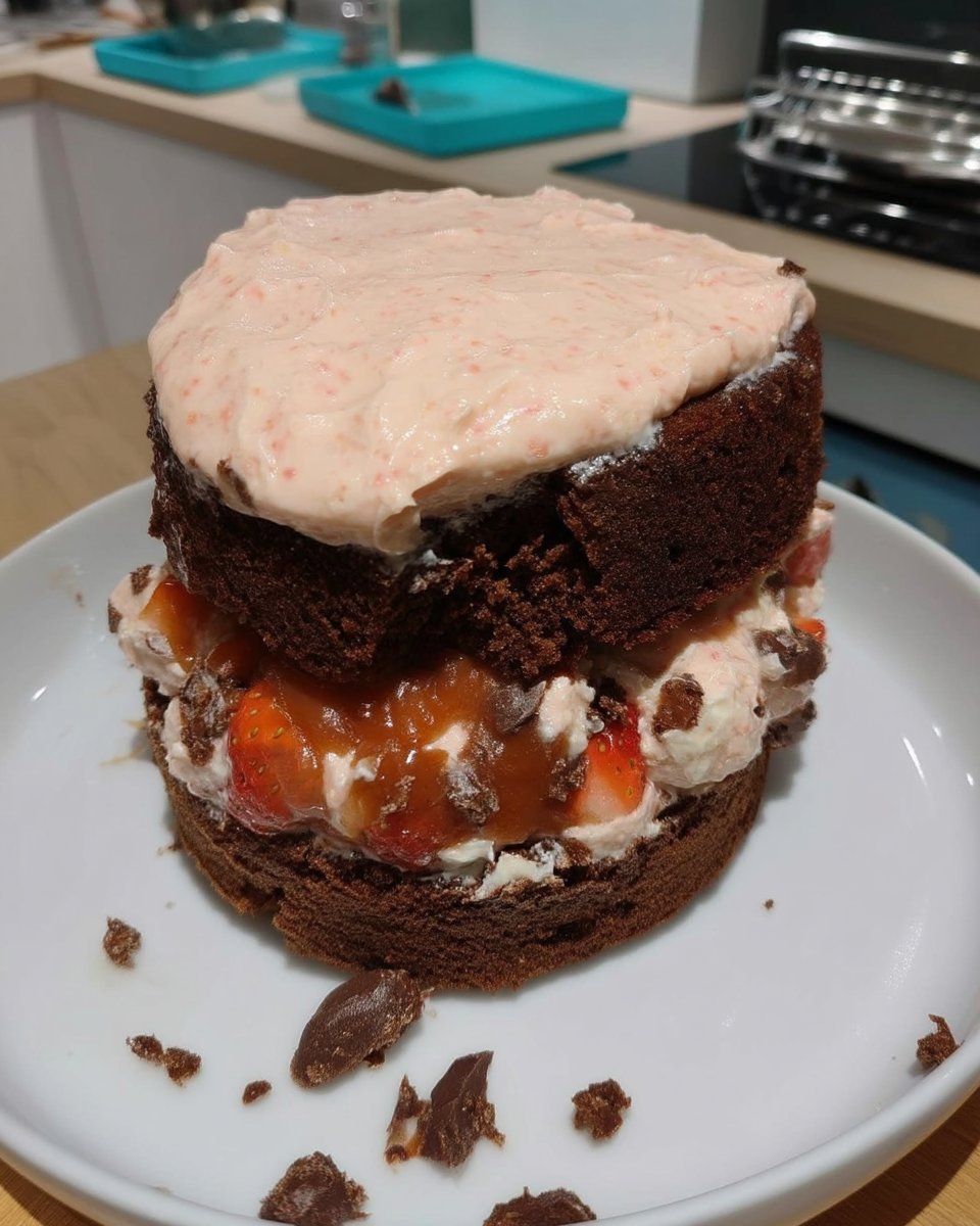 Bowls of cocoa powder, fresh strawberries, and buttermilk on a marble surface.