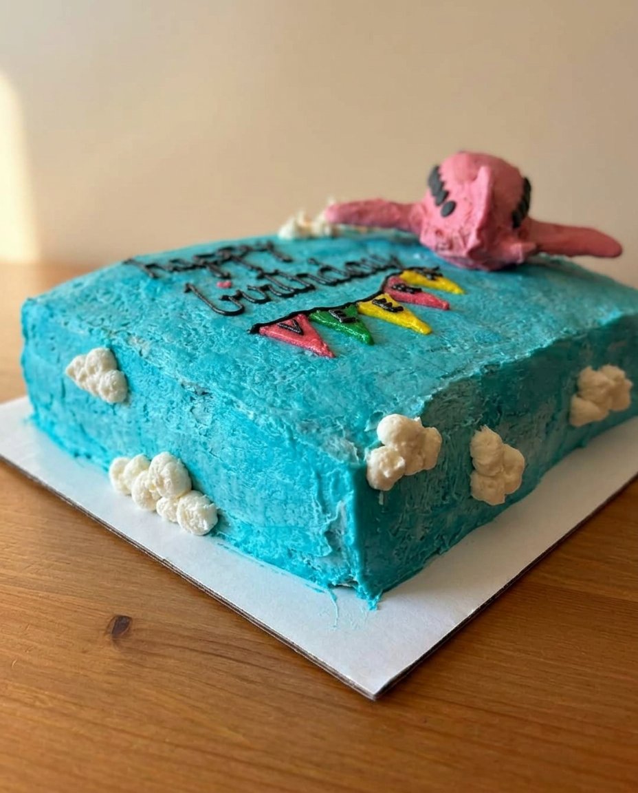 Ingredients for a chocolate chip rectangle cake including flour, dark brown sugar, and melted butter