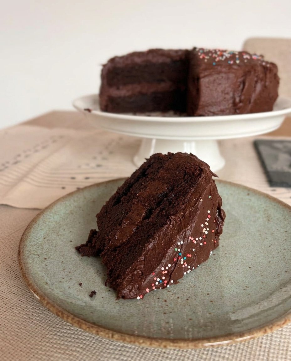 A large easy chocolate sheet cake with glossy pecan icing in a silver baking pan