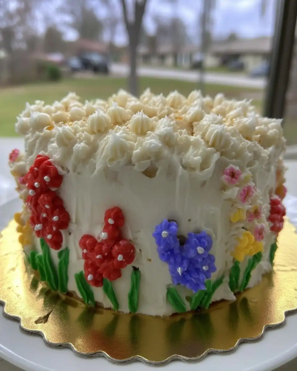 A slice of spring cake showing layers of lemon curd and raspberry jam