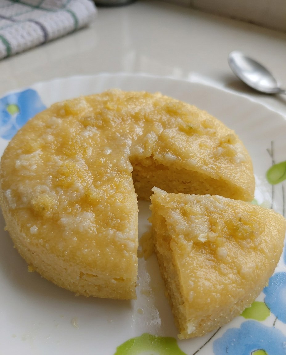 A hand using a wooden skewer to poke holes in a warm lemon cake