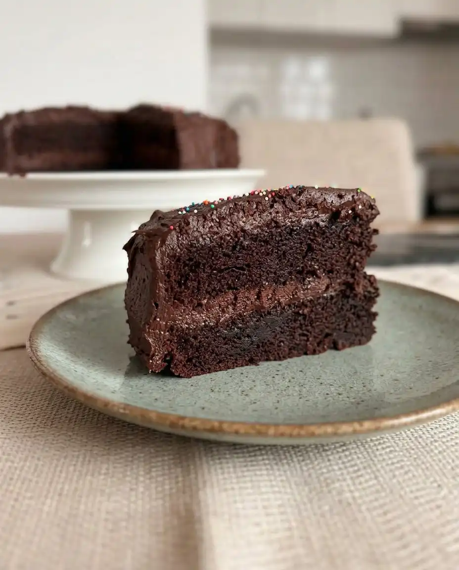 A single square slice of chocolate sheet cake on a white plate with a fork