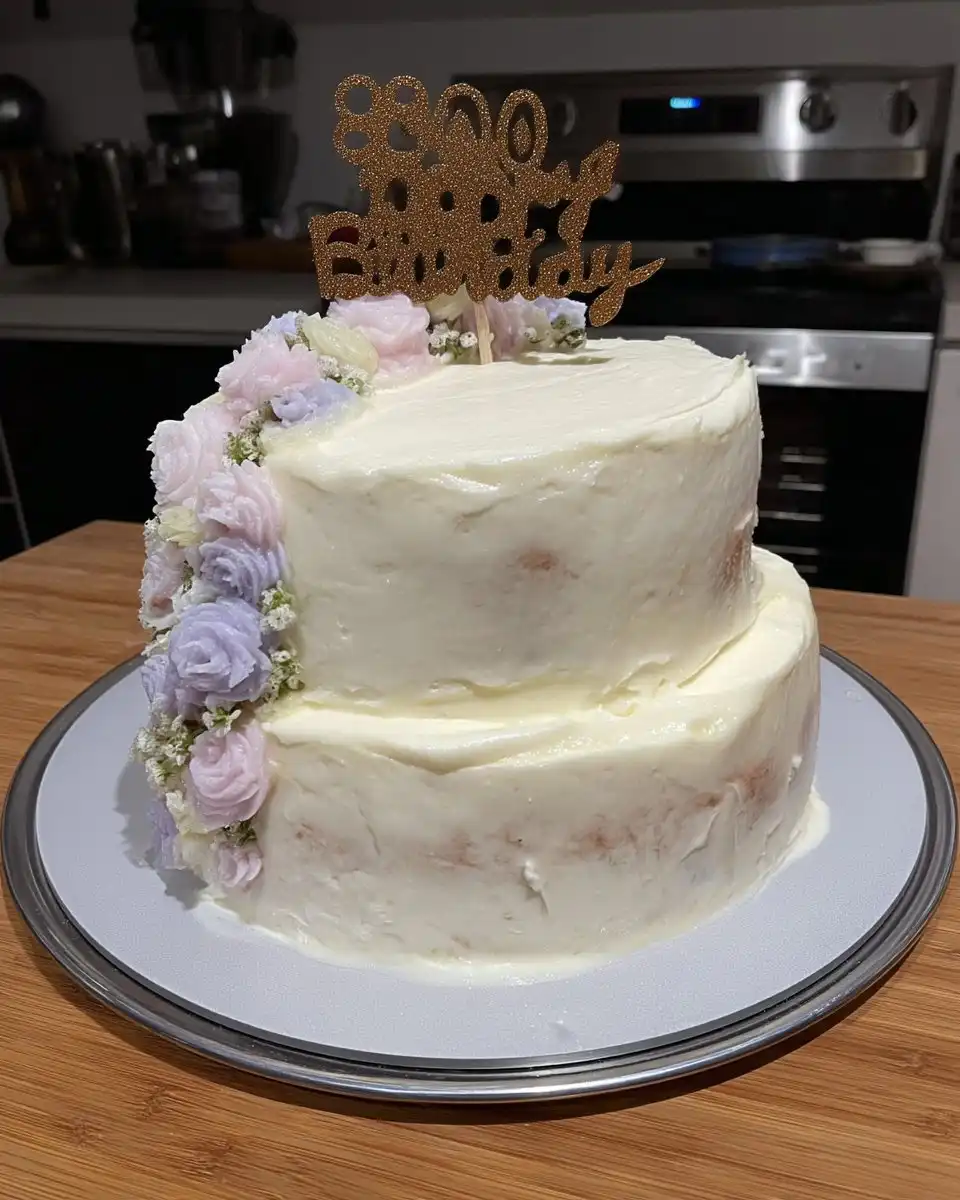 A slice of pink floral cake on a grandmother's vintage china plate