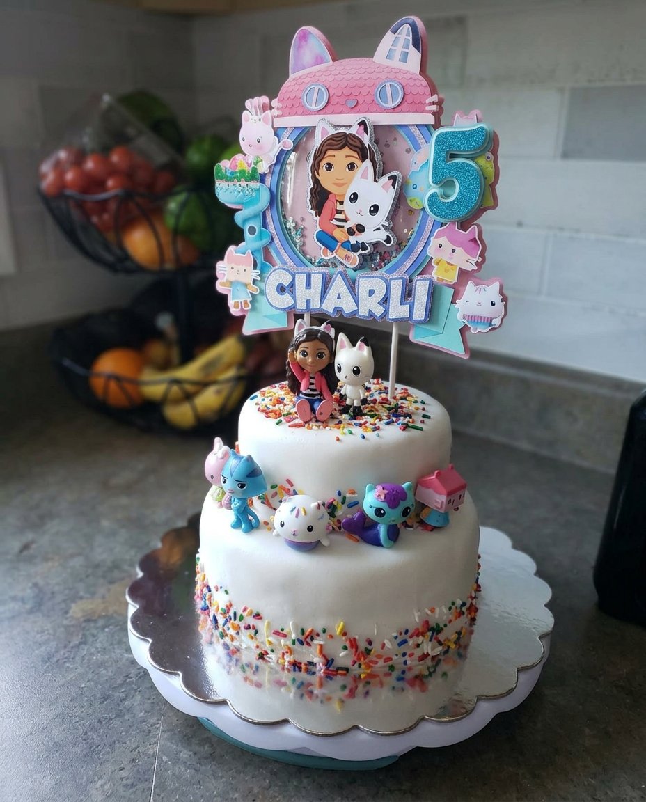 A single slice of vanilla cake with pink frosting on a decorative floral plate