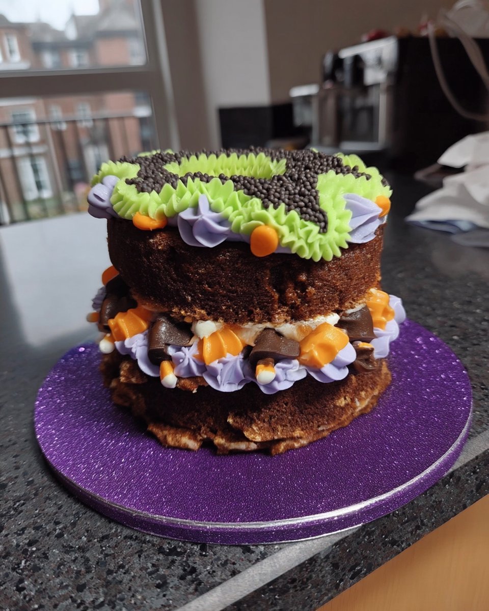 A slice of Lambeth cake showing colorful interior layers and sprinkles