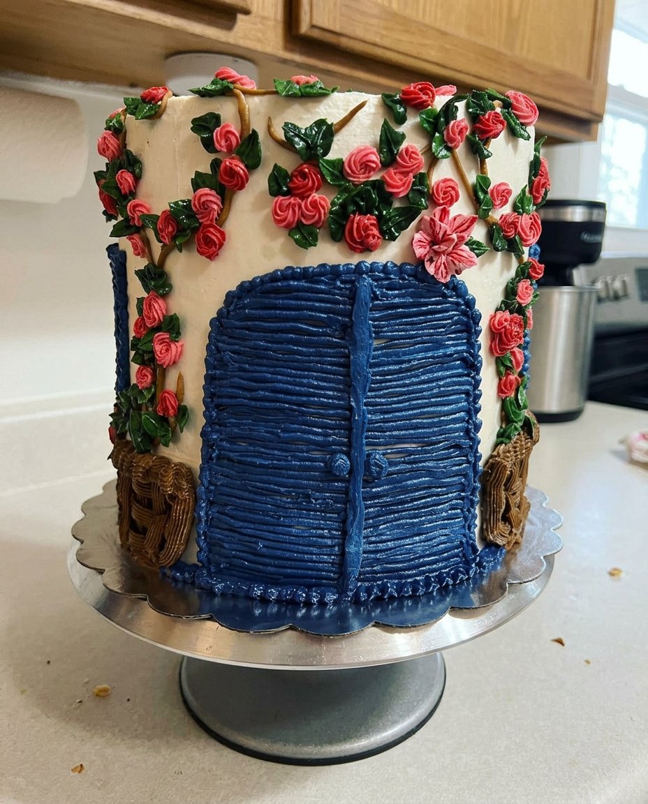 A large slice of Mamma Mia Cake showing the tender internal crumb