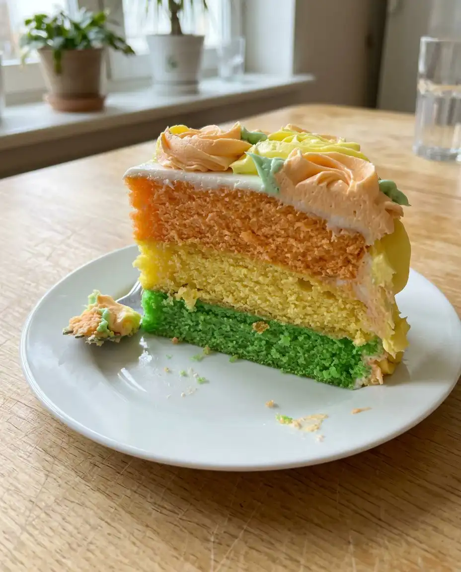 A knife cutting into a lemon bundt cake to reveal colorful layers