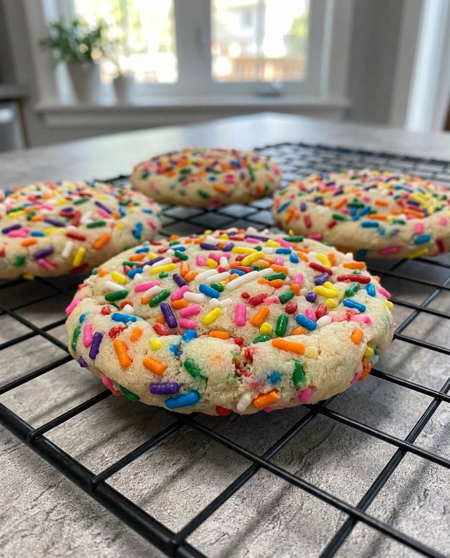 A tray of soft baked cookies made from cake mix resting on white parchment paper