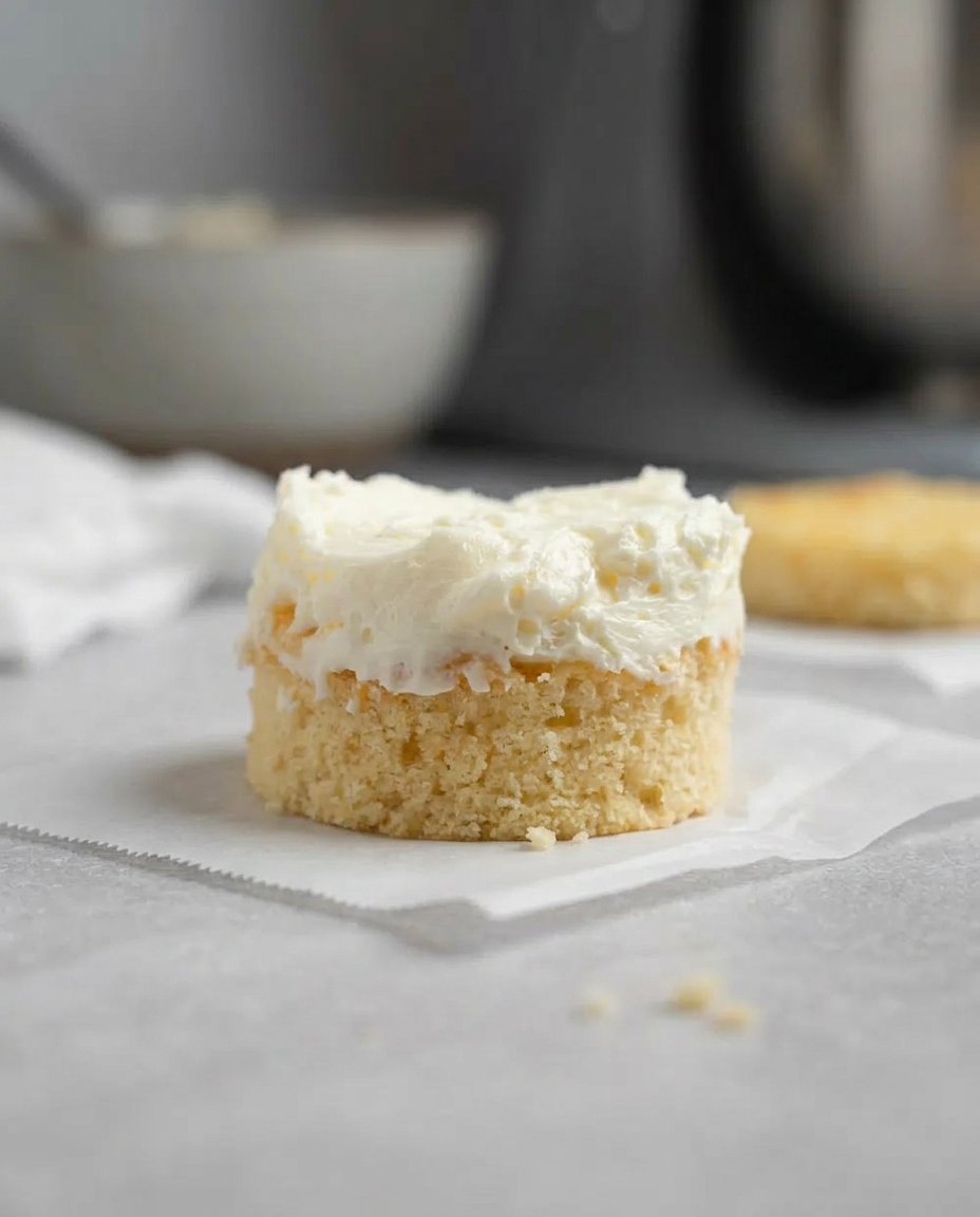 A glass bowl of stiffly whipped white cream ready for frosting a cake
