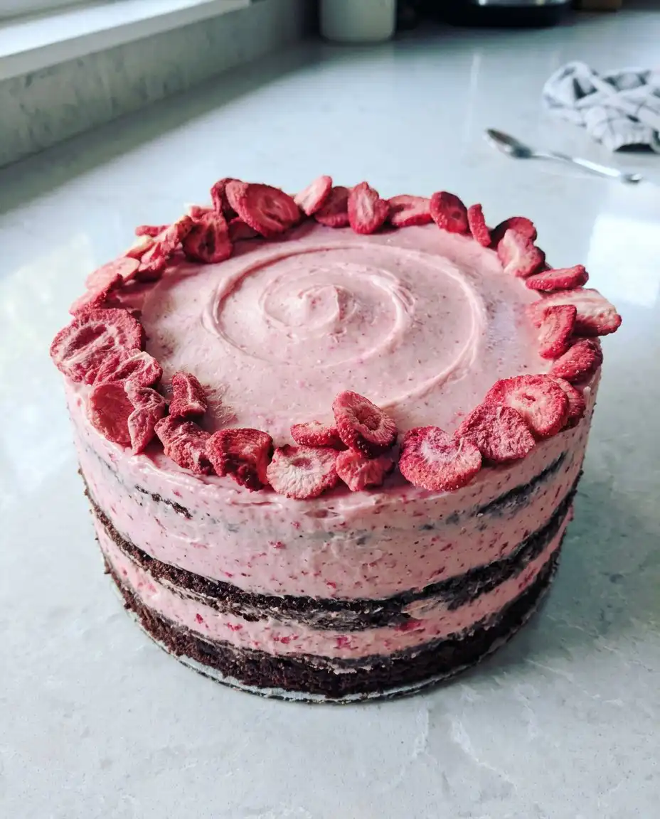 A slice of strawberry cake on a vintage floral china plate