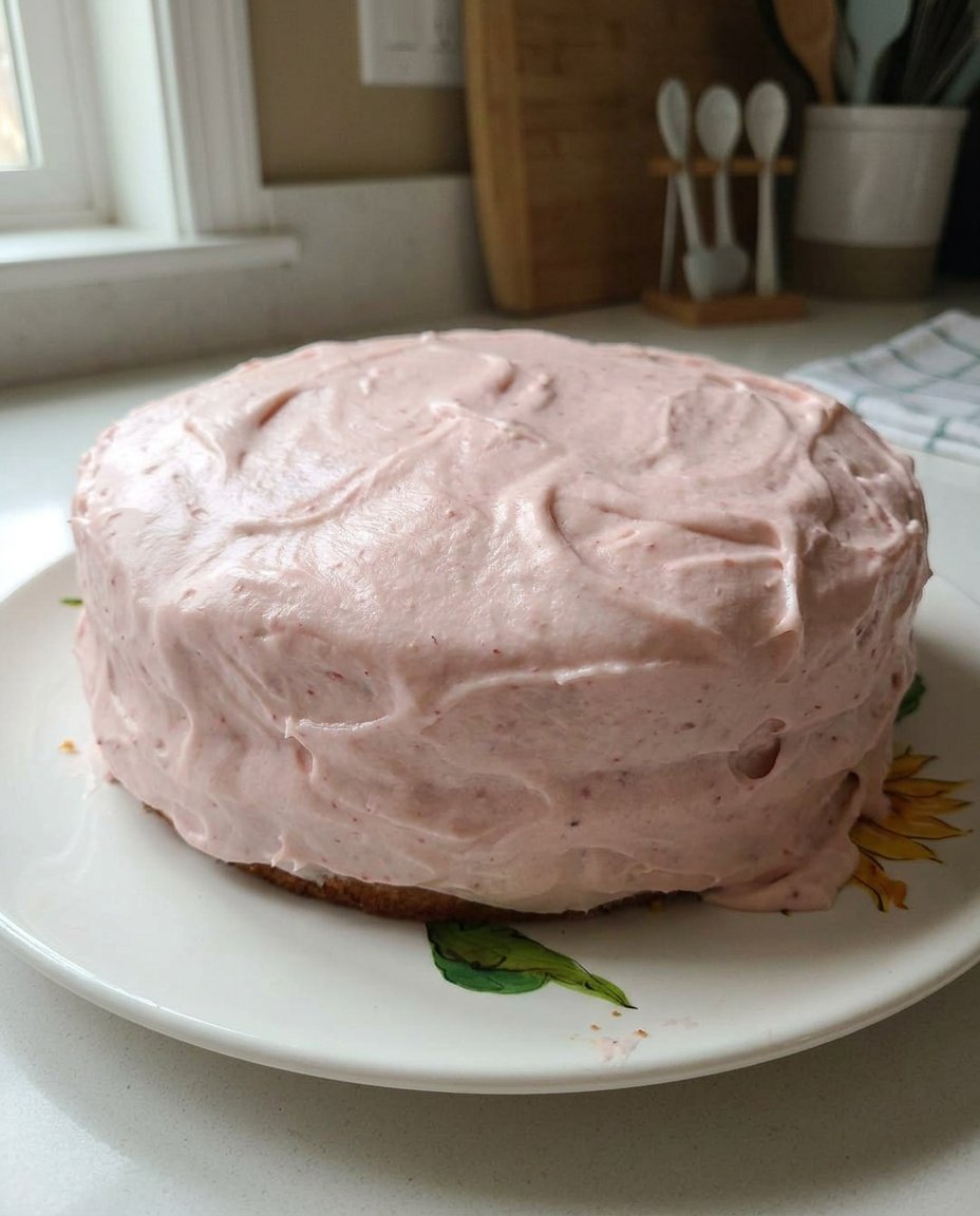 A whole strawberry cake and a single slice served with a glass of cold milk