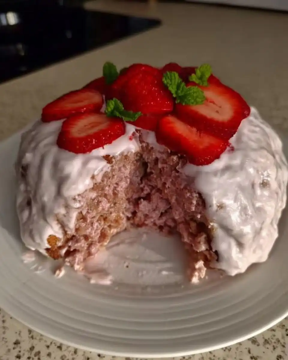 Ingredients for strawberry cake including a thick red strawberry reduction and fresh lemons
