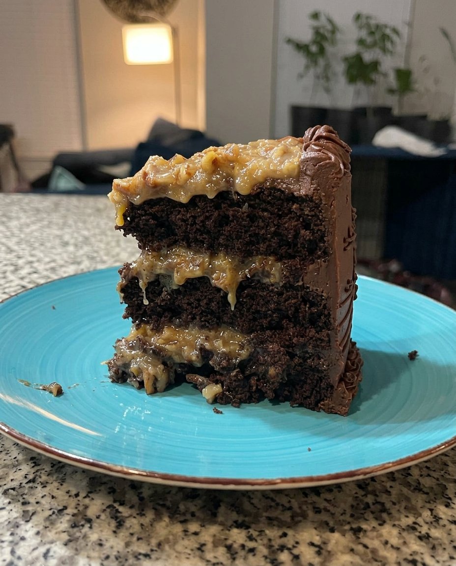 Checking the chocolate cake for doneness with a wooden skewer