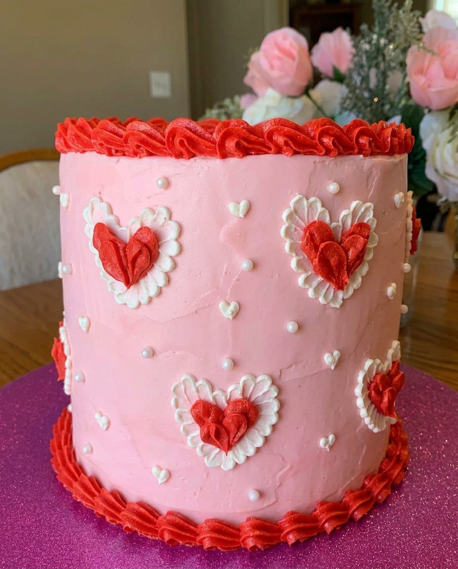 Valentines Day Cake 14 Close up of a slice of tie-dye Valentines Day Cake on a plate