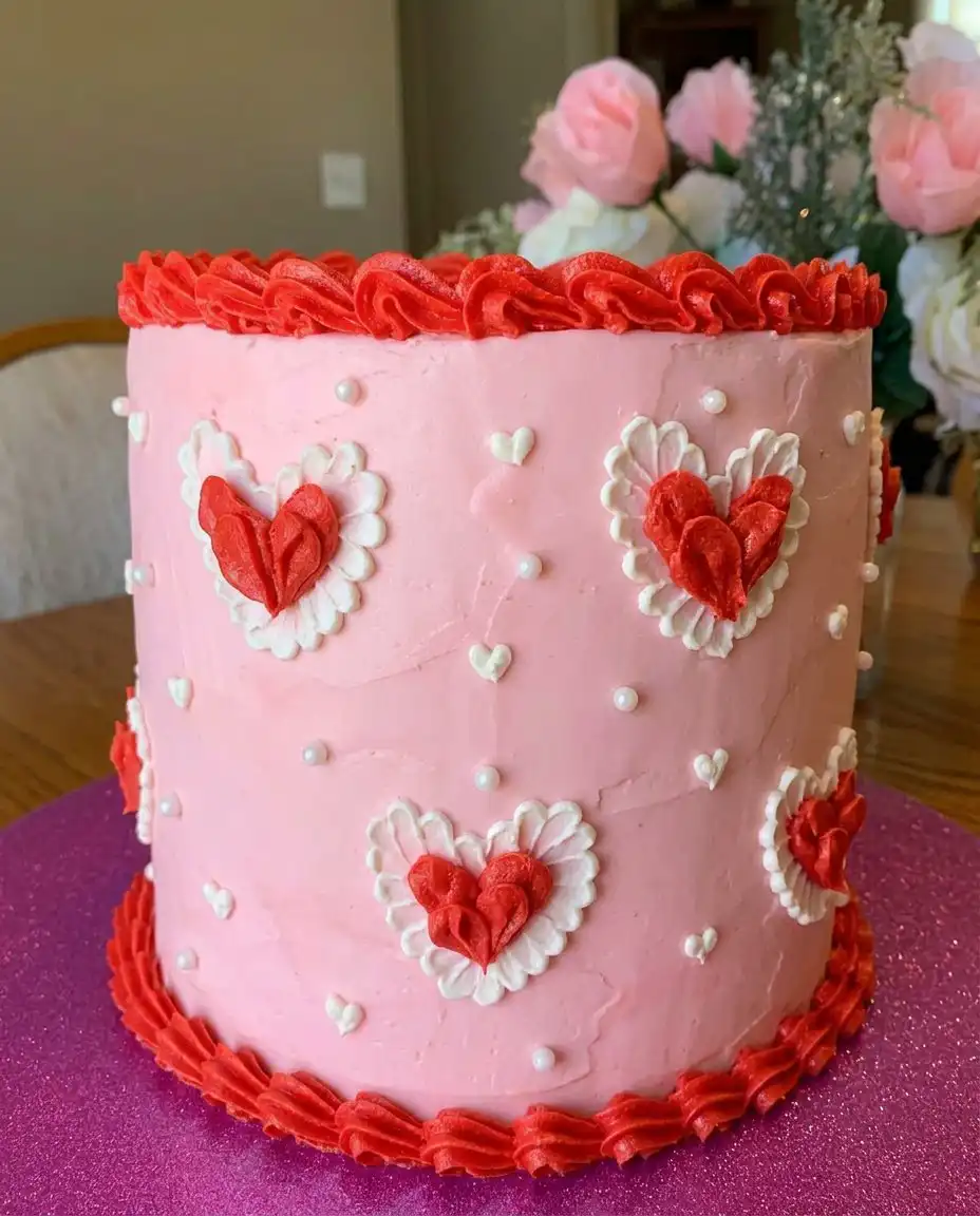 Close up of a slice of tie-dye Valentines Day Cake on a plate