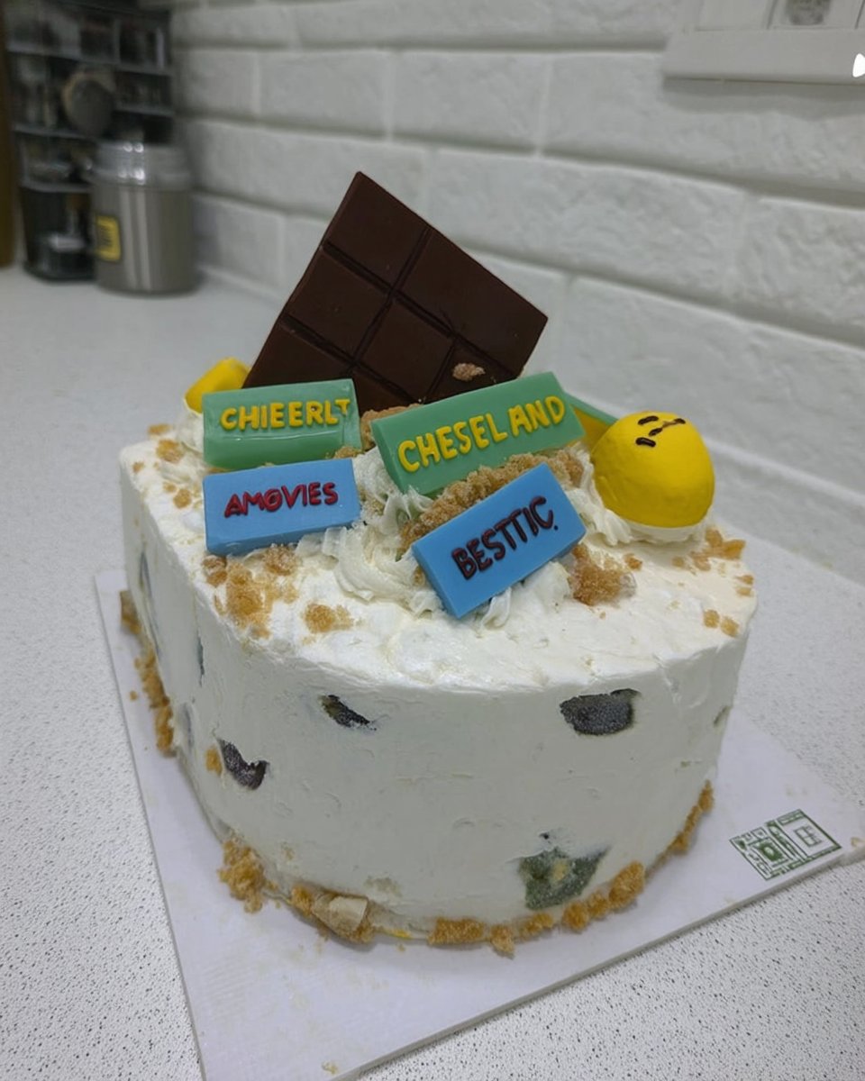 A tall two-layer farewell cake with white Italian meringue buttercream and colorful sprinkles