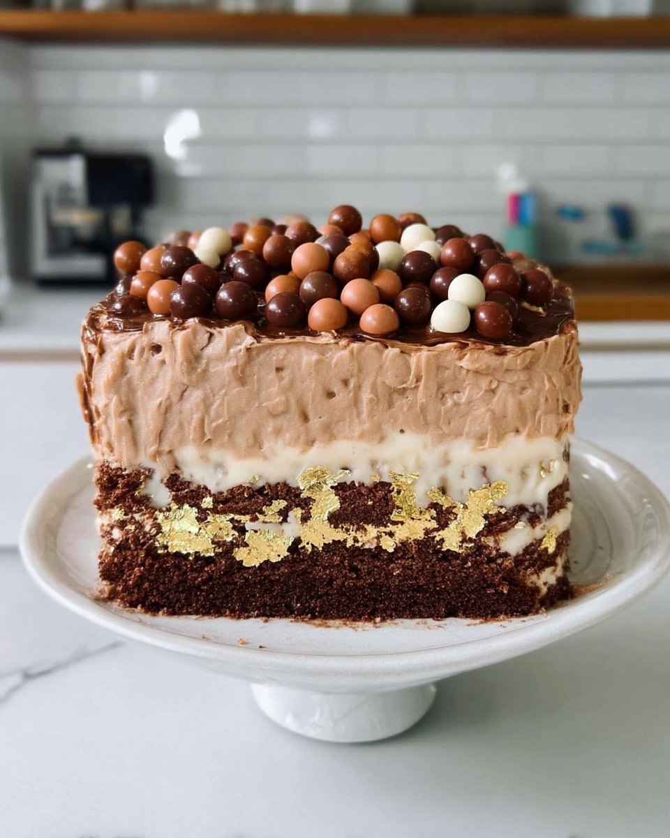 A three layer yellow cake with a fault line design and Nutella buttercream