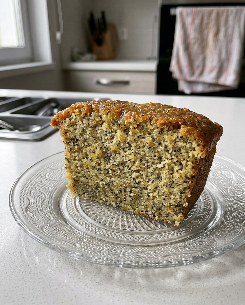 A 9x13 lemon poppy seed cake topped with cream cheese frosting and yellow lemon curd swirls