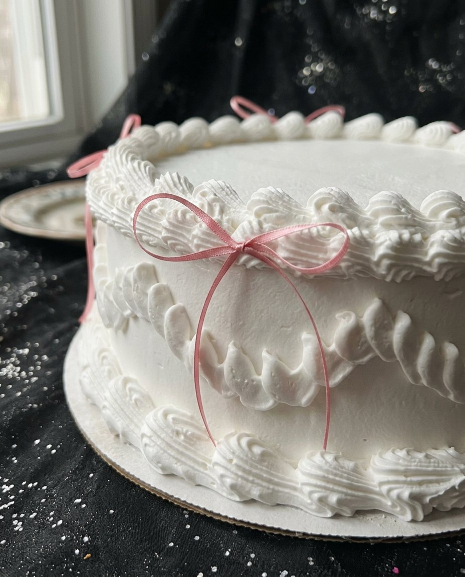 A vintage pink heart shaped coquette cake with ruffles and piping on a white stand