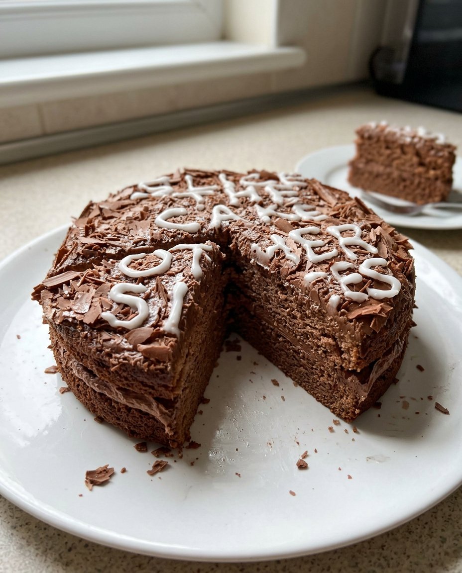 A perfectly layered slice cake with feathered pink and white icing on a vintage floral china plate.