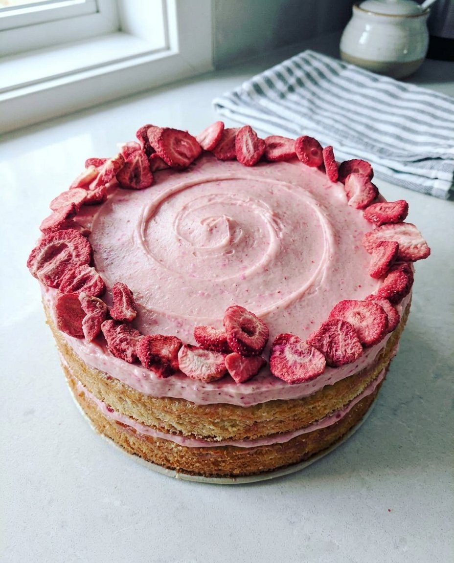 A moist strawberry chocolate cake on a vintage glass pedestal