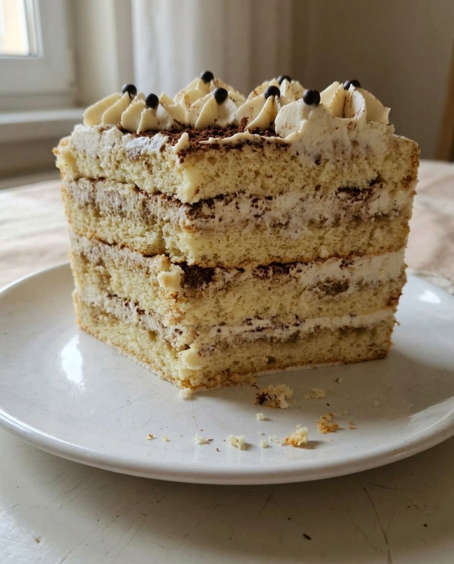 Tiramisu Cake 13 Close up of heavy whipping cream at stiff peaks stage for tiramisu cake filling