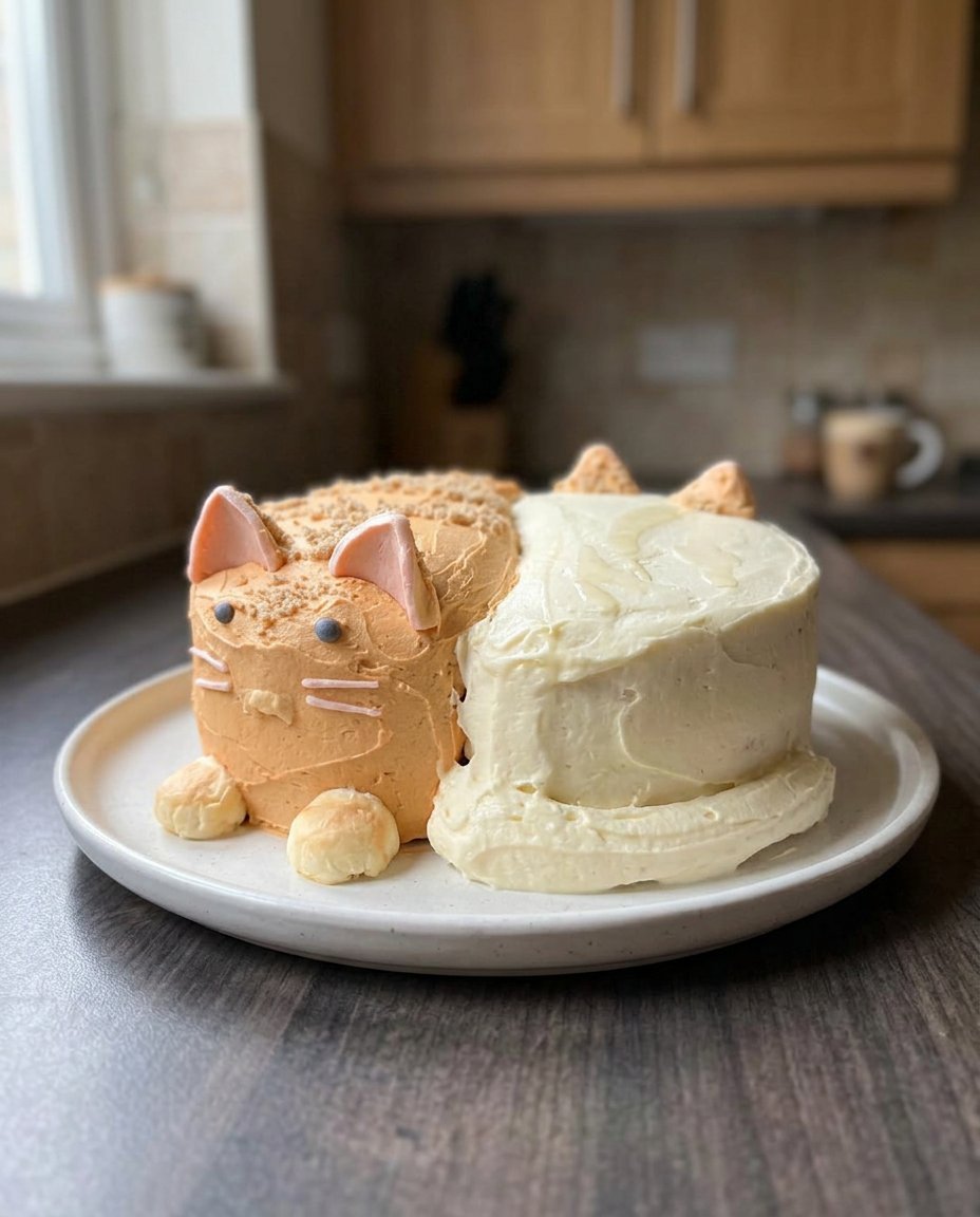 Cat Cake 13 Fluffy cream cheese and condensed milk frosting being whipped in a bowl