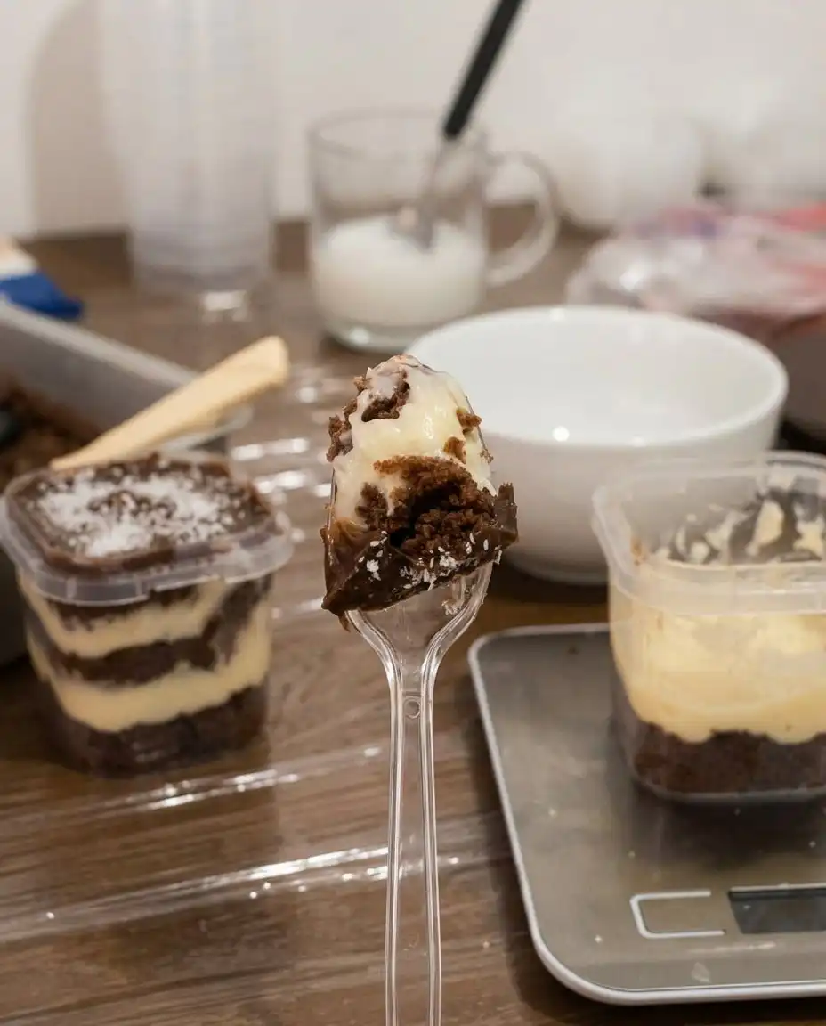 A circular cookie cutter being used to cut rounds from a flat sheet of vanilla cake