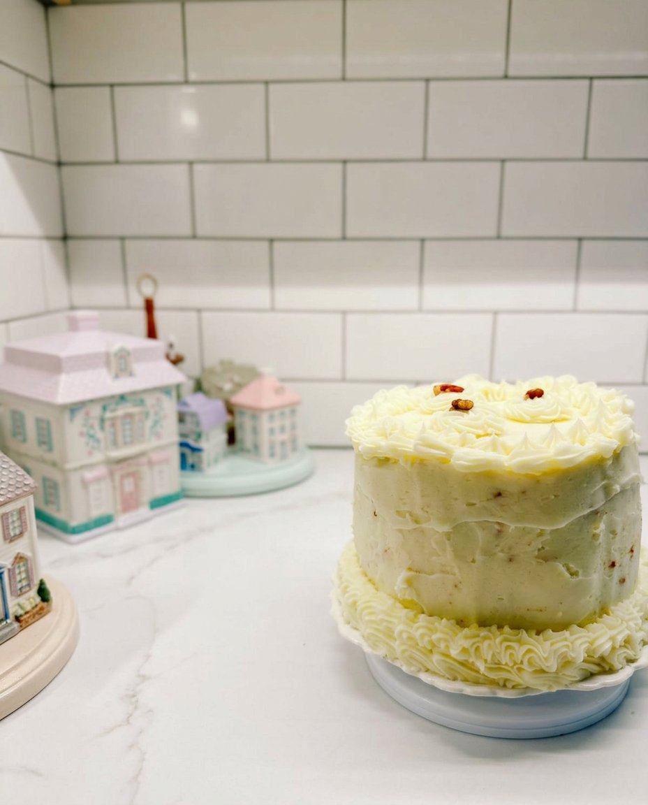 Fake Cake 14 The completed fake cake decorated with swiss rolls wafers and gold sprinkles