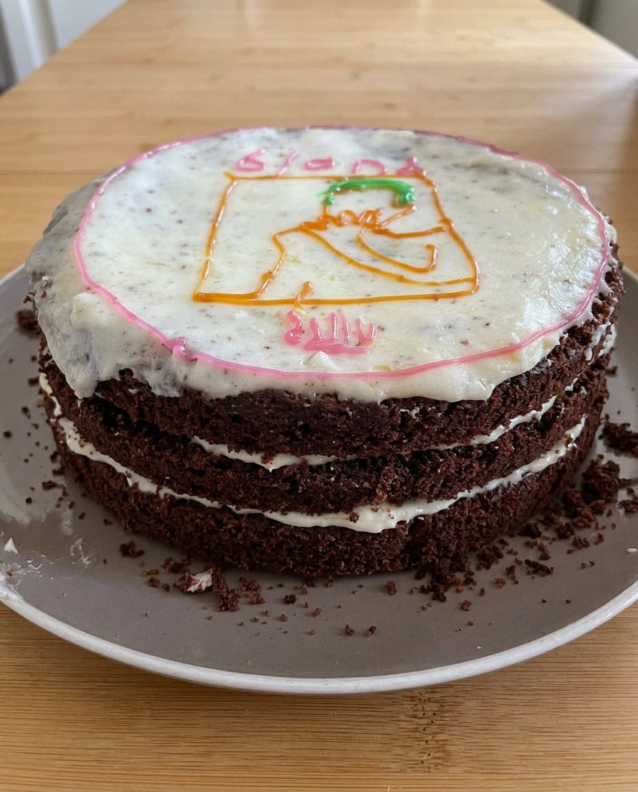 Frank Ocean Cake 14 A slice of the Frank Ocean cake showing the blue and white internal rings and the gummy ocean edge