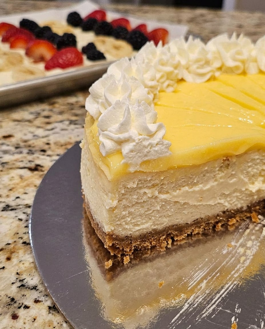 Fresh lemons, a block of cream cheese, and a bowl of graham cracker crumbs on a wooden table
