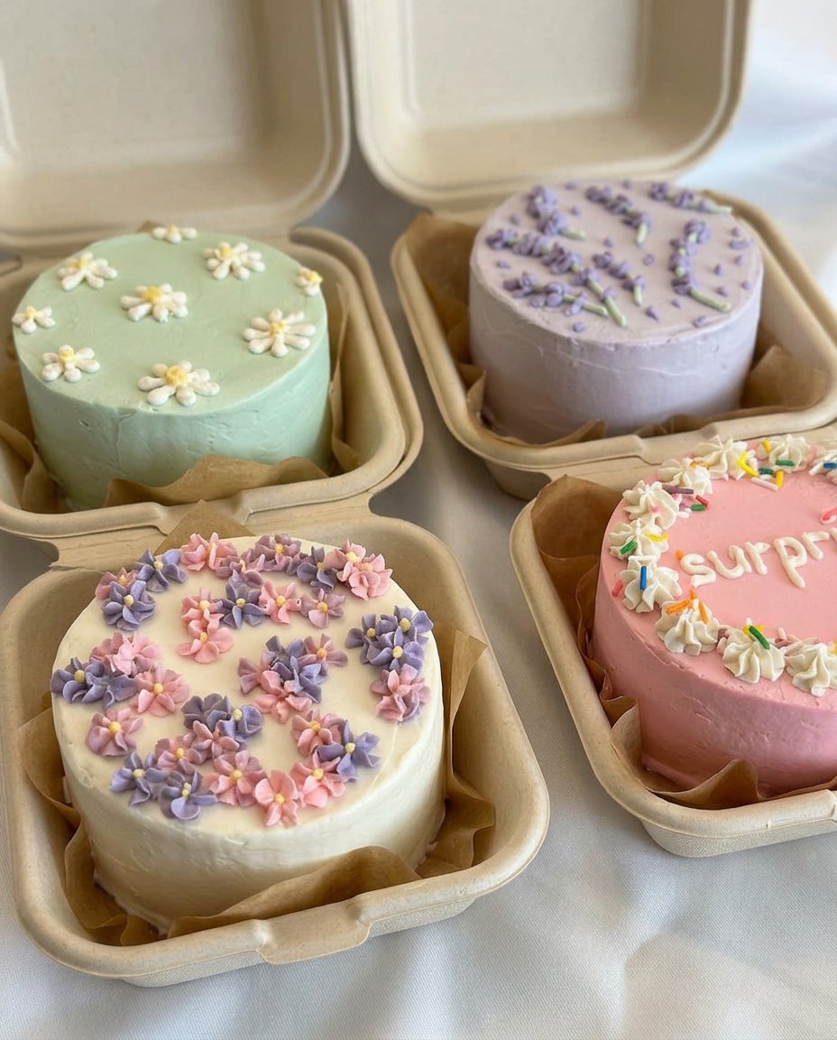 A woman's hands using a small spatula to frost a tiny cake