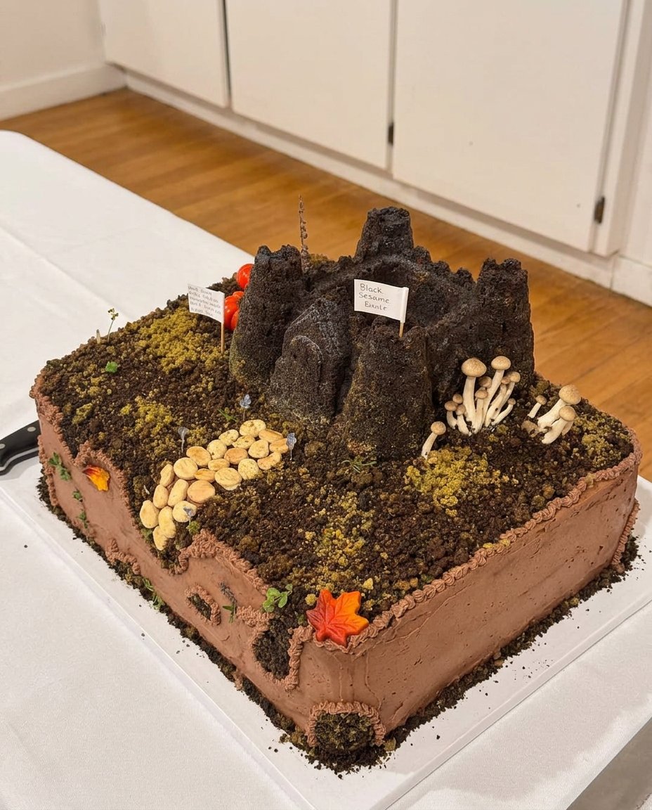 Castle Cake 13 A hand frosting an ice cream cone to be used as a castle tower.