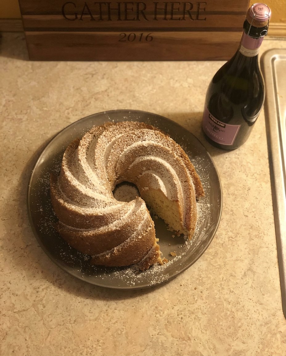 Close up of a thick lemon glaze being poured over a cooled cake.