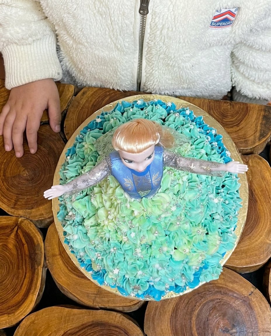 Elsa Cake 14 A slice of Elsa cake served on a plate with blue rock candy.