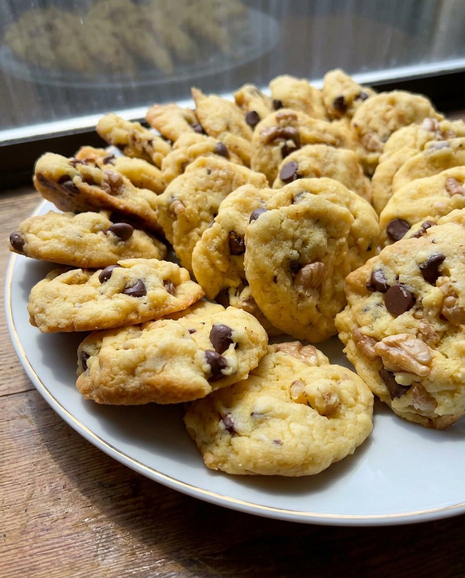 A slice of blue cake showing the cookie dough layers next to a glass of milk