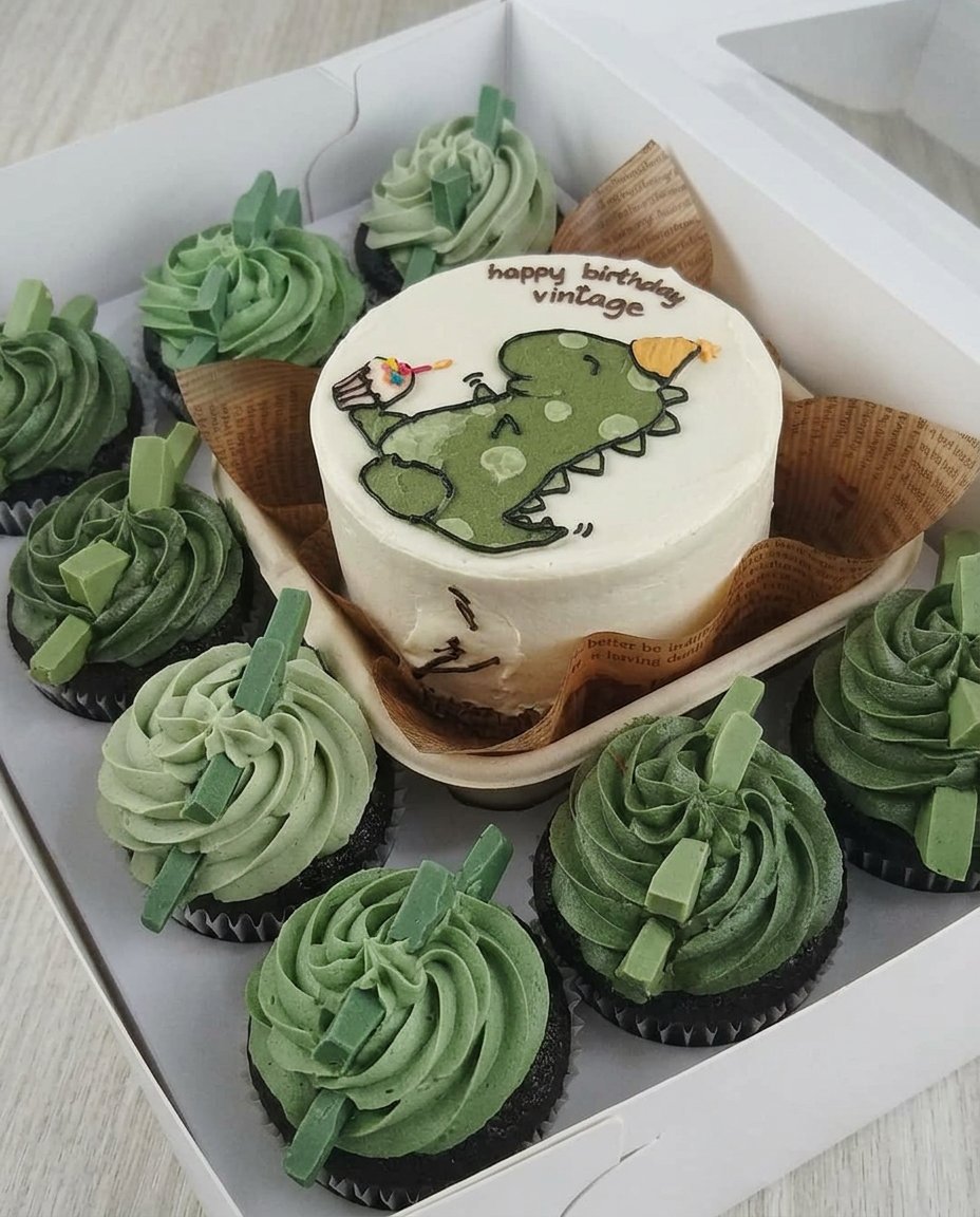 A small vanilla bento cake with white frosting in a brown lunchbox