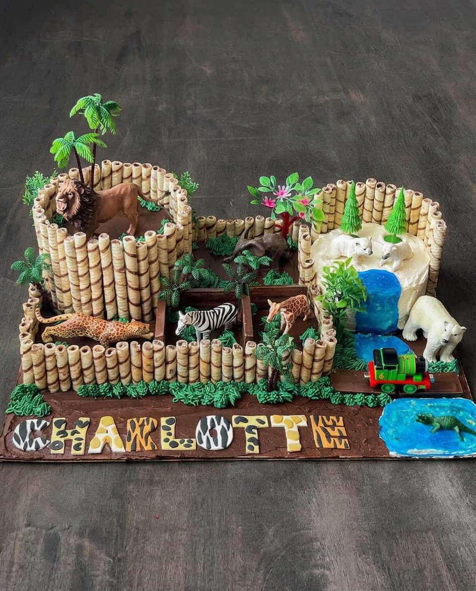 Animal Cake 14 A slice of animal cake revealing zebra stripes on a floral china plate