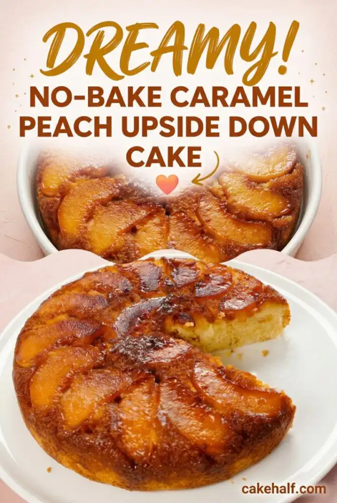 No Bake Caramel Peach Upside Down Cake: Easy Peach Cake Recipe & Peach Cobbler Dump Cake Easy Fun