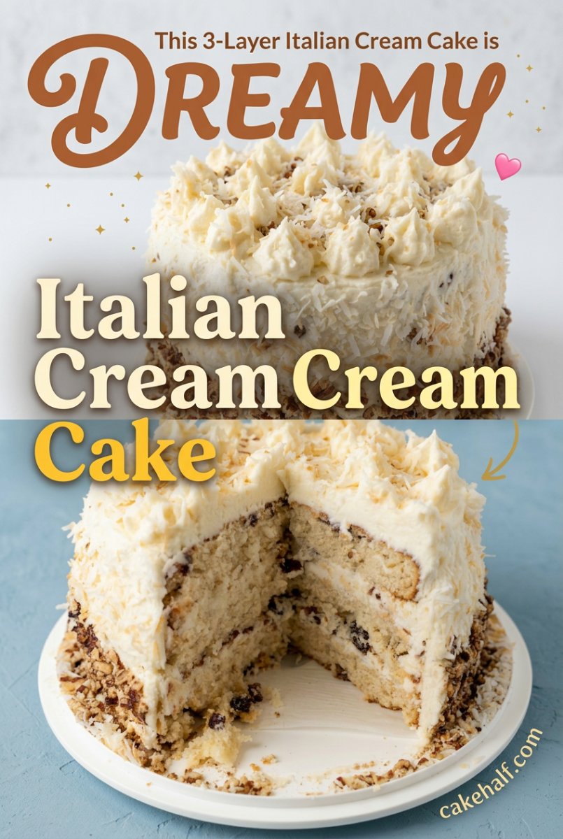 Amazing Three-Layer Italian Cream Cake Recipe: The Best Homemade Moist 3 layer cake for Holidays.